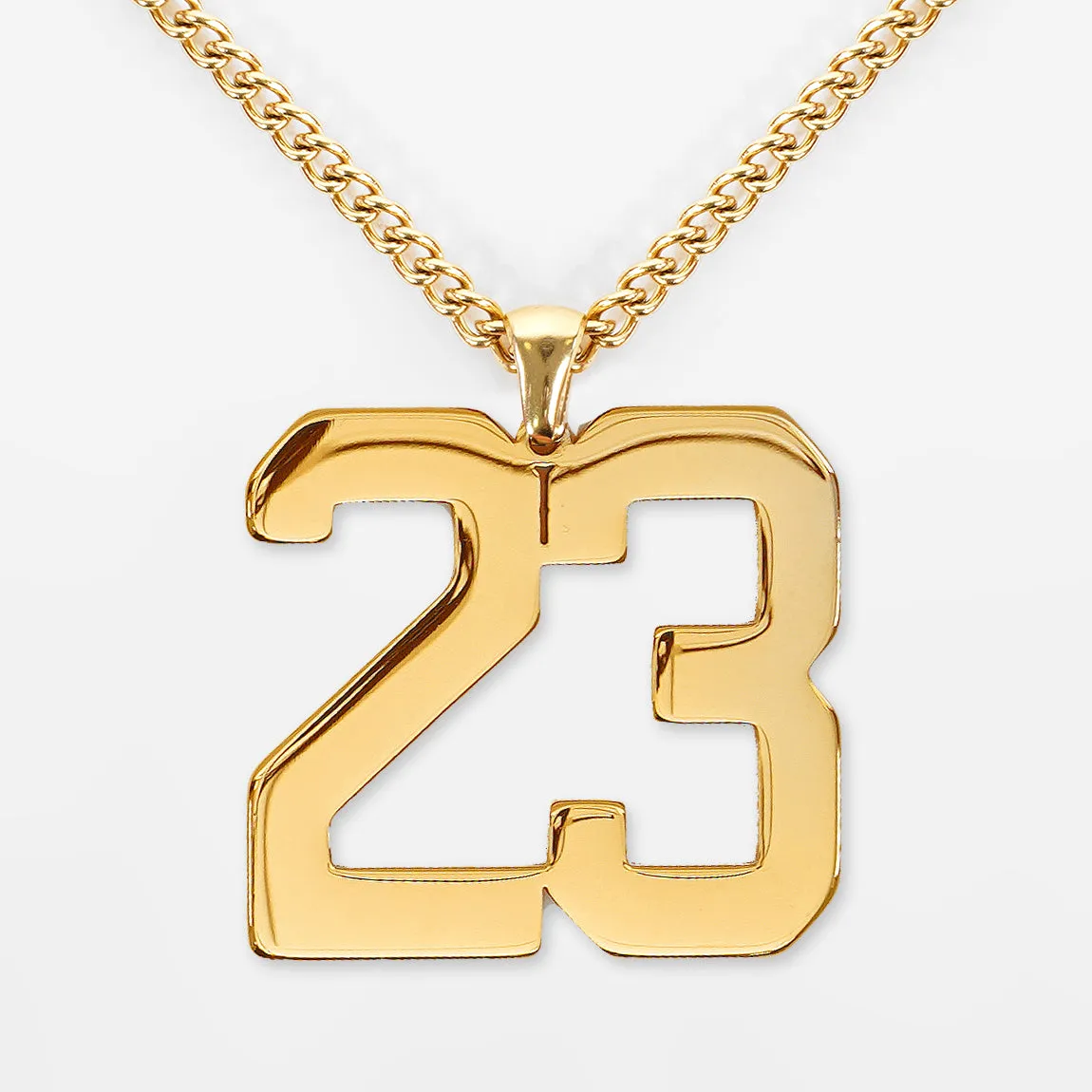 23 Number Pendant with Chain Necklace - Gold Plated Stainless Steel