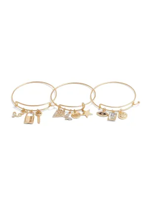 3-Piece Lock Charm Bangles Set