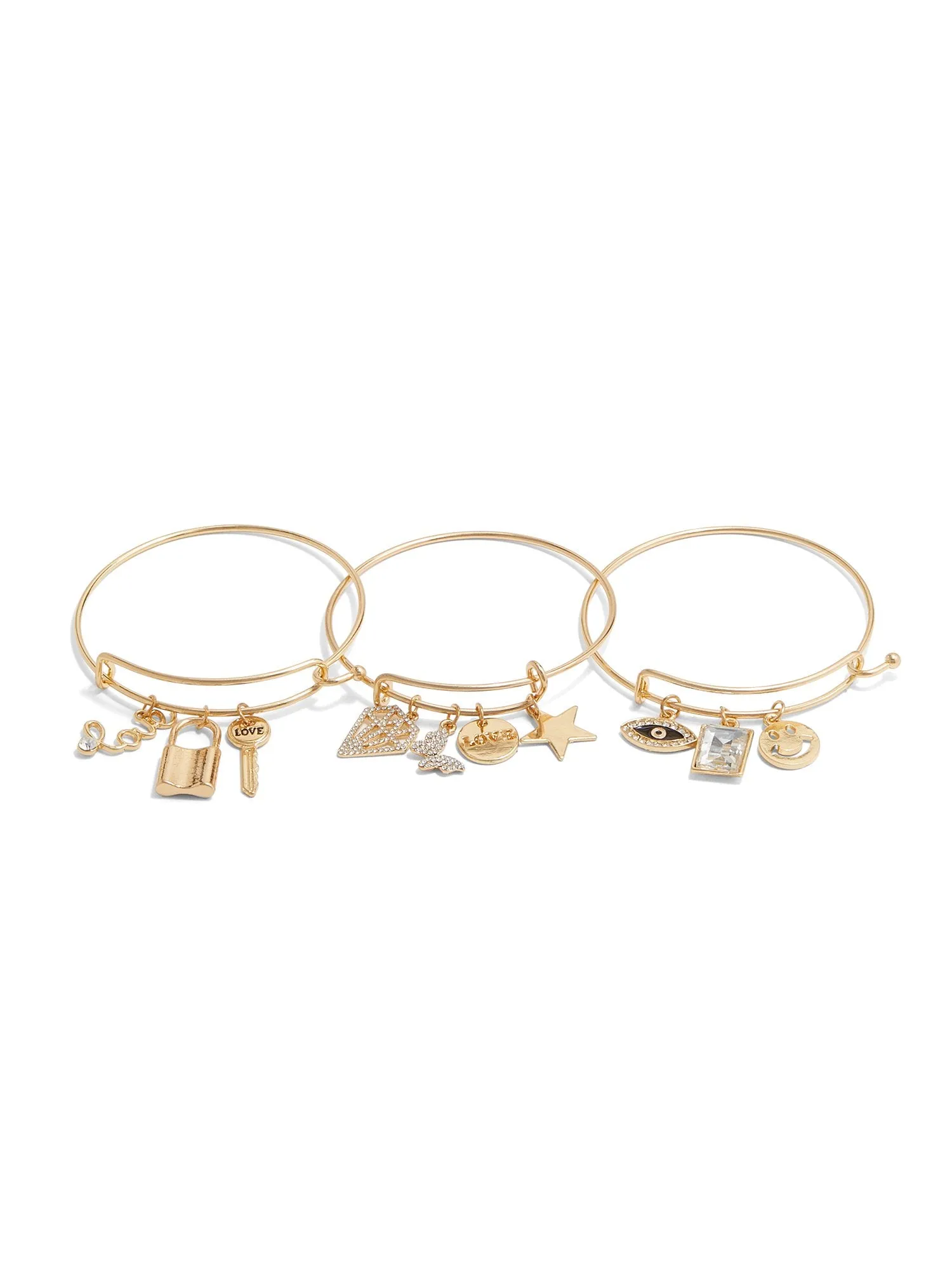 3-Piece Lock Charm Bangles Set