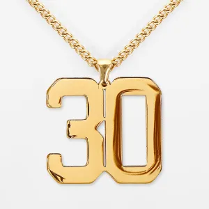 30 Number Pendant with Chain Necklace - Gold Plated Stainless Steel