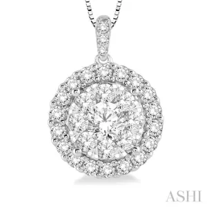 3/4 Ctw Round Cut Diamond Lovebright Pendant in 14K White Gold with Chain