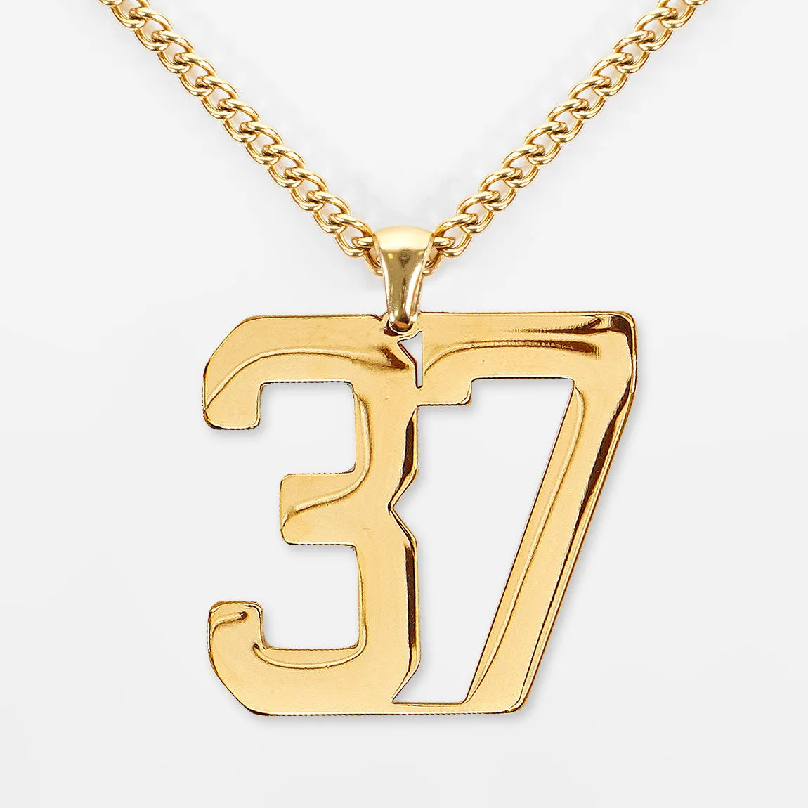 37 Number Pendant with Chain Kids Necklace - Gold Plated Stainless Steel