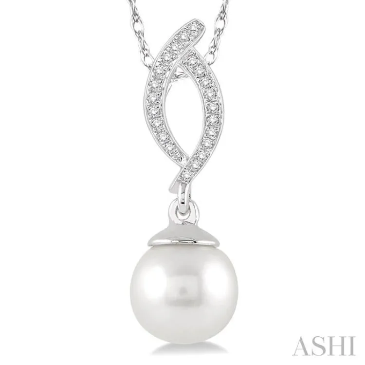 7x7 MM Round Cut Cultured Pearl and 1/20 Ctw Round Cut Diamond Pendant in 10K White Gold with Chain