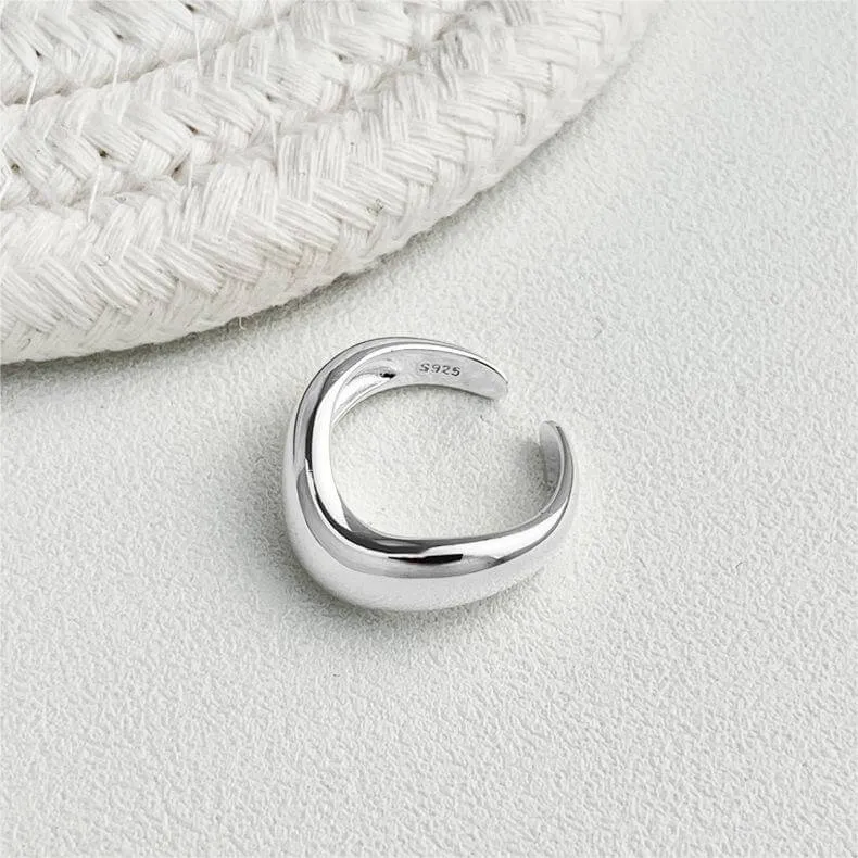 925 Sterling Silver Wave Smooth Plain Ring