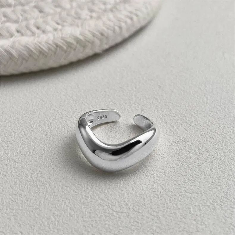 925 Sterling Silver Wave Smooth Plain Ring