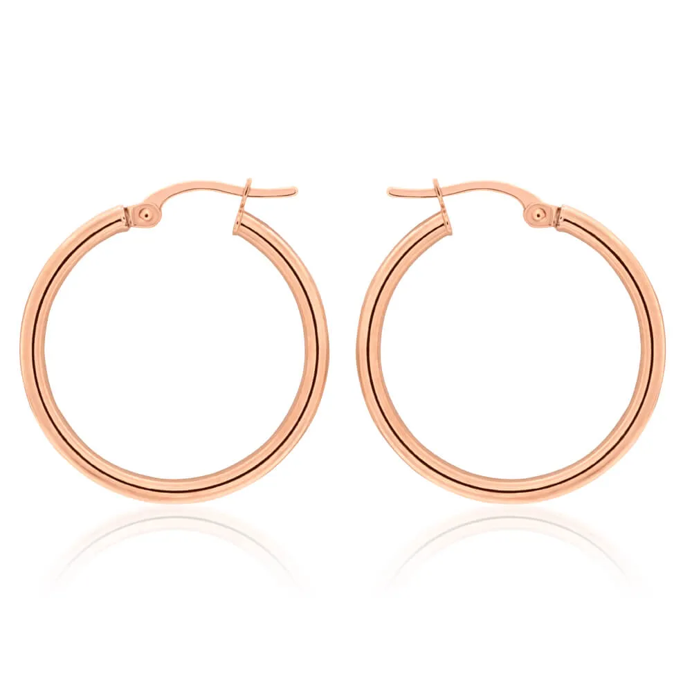 9ct Rose Gold Plain 20mm Hoop Earrings European made