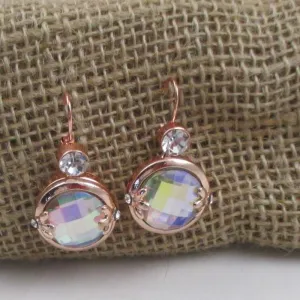 A/B Crystal & Rose Gold Drop Earrings