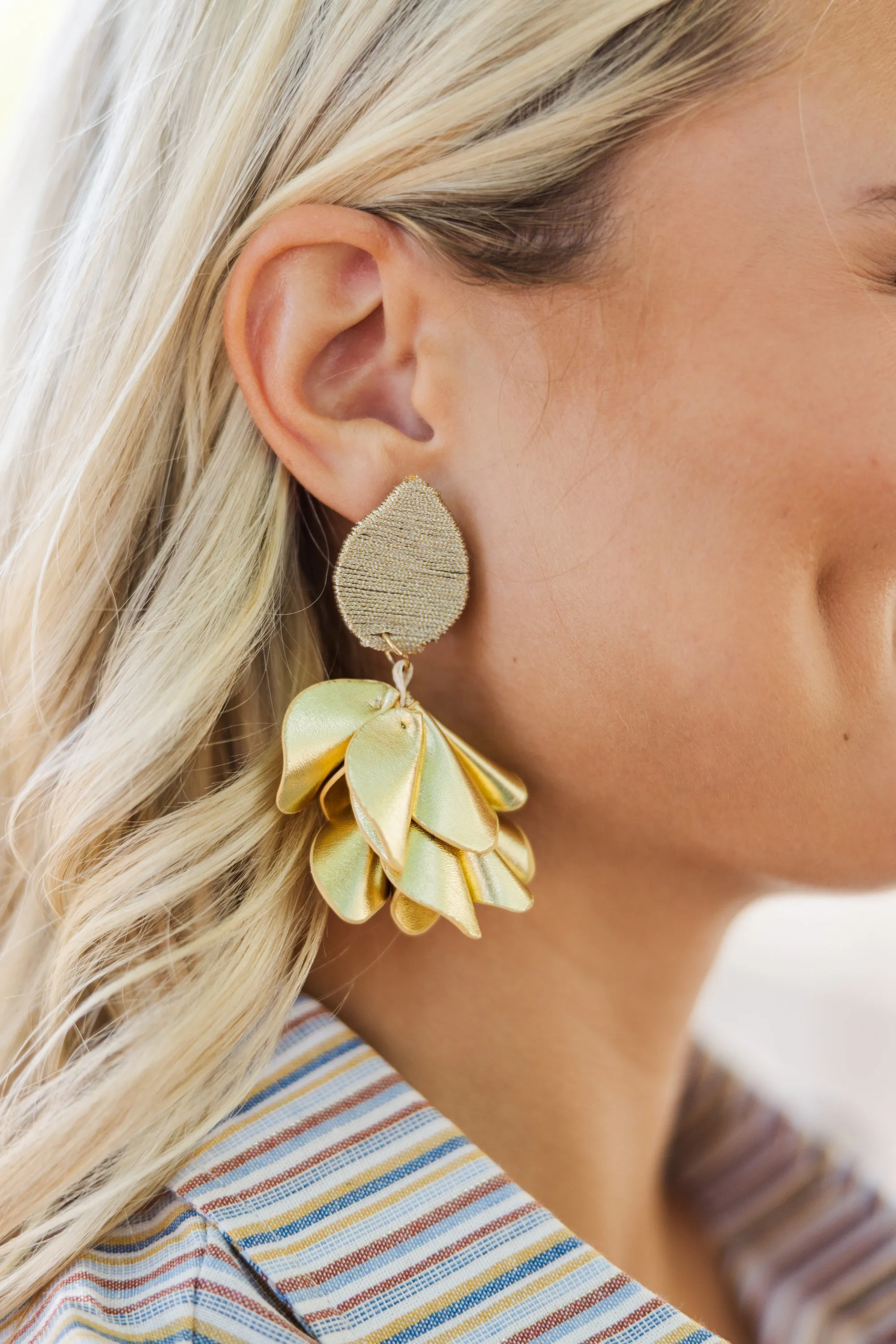 All For Fun Gold Leather Flower Earring