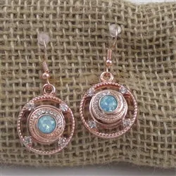 Aqua Crystal & Rose Gold Drop Earrings