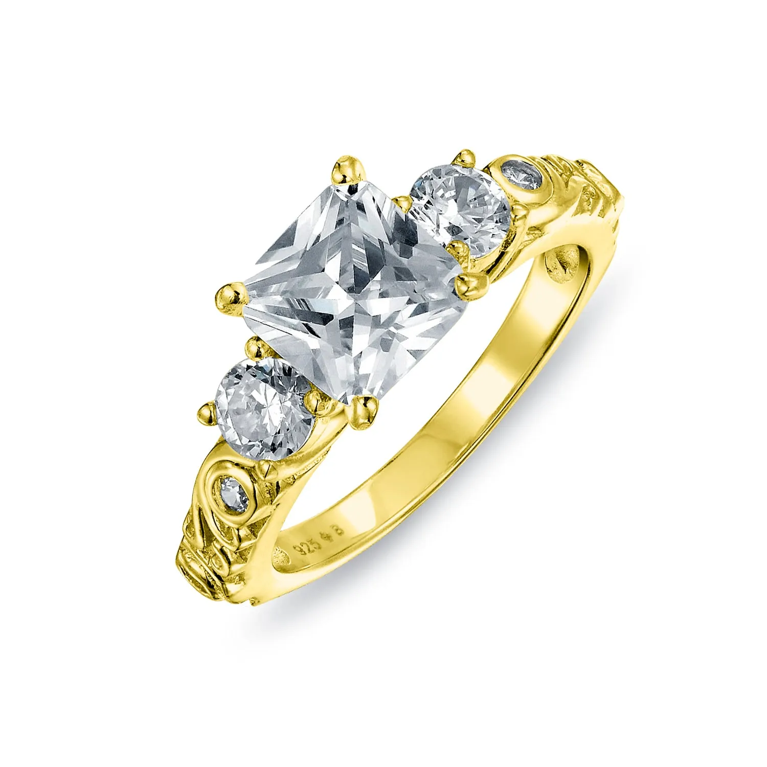 Art Deco Cocktail Statement Ring 3CTW RoundSquare CZ 14K Gold Plated Silver