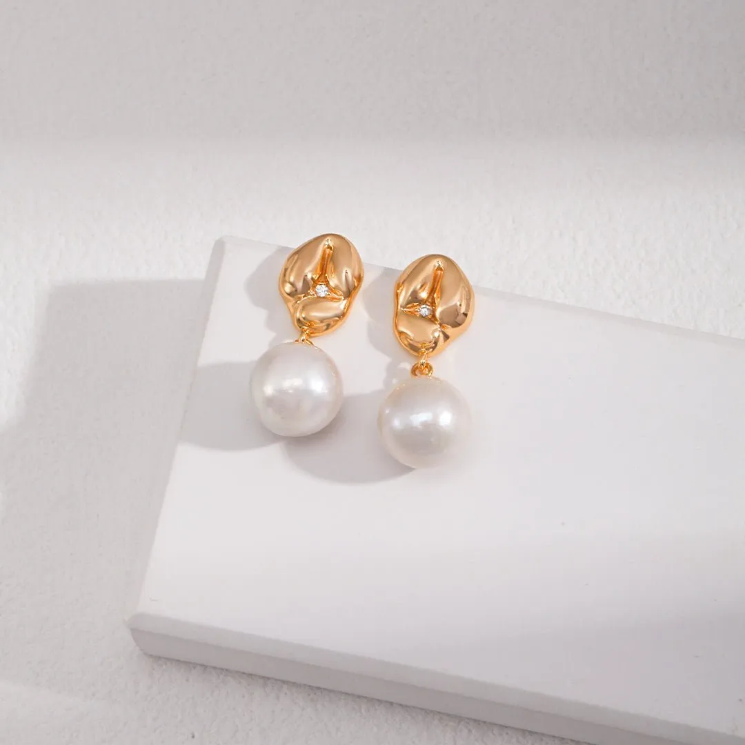 Asymmetrical Textured Pearl Earrings with Zircon Accents