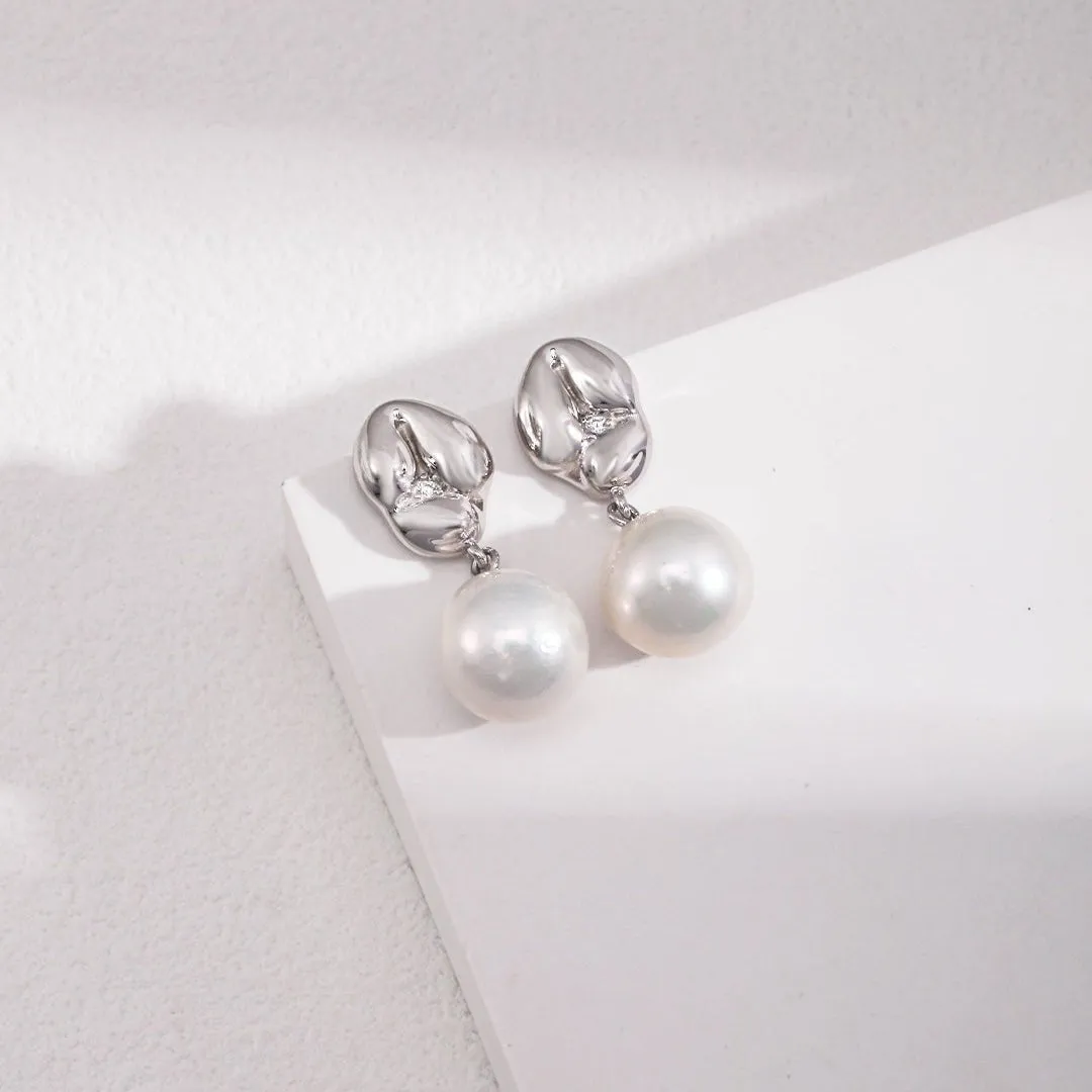 Asymmetrical Textured Pearl Earrings with Zircon Accents