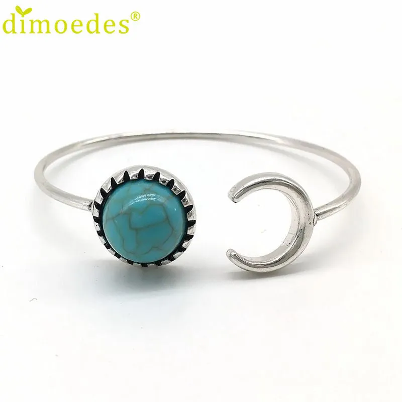 Attractive Fashion Beautiful Bohemian Moon Shape Turquoise Ethnic Cuff Bangles