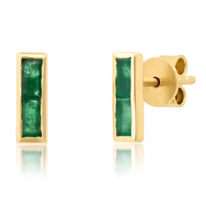 BAGUETTE EMERALD STUDS, 14kt GOLD