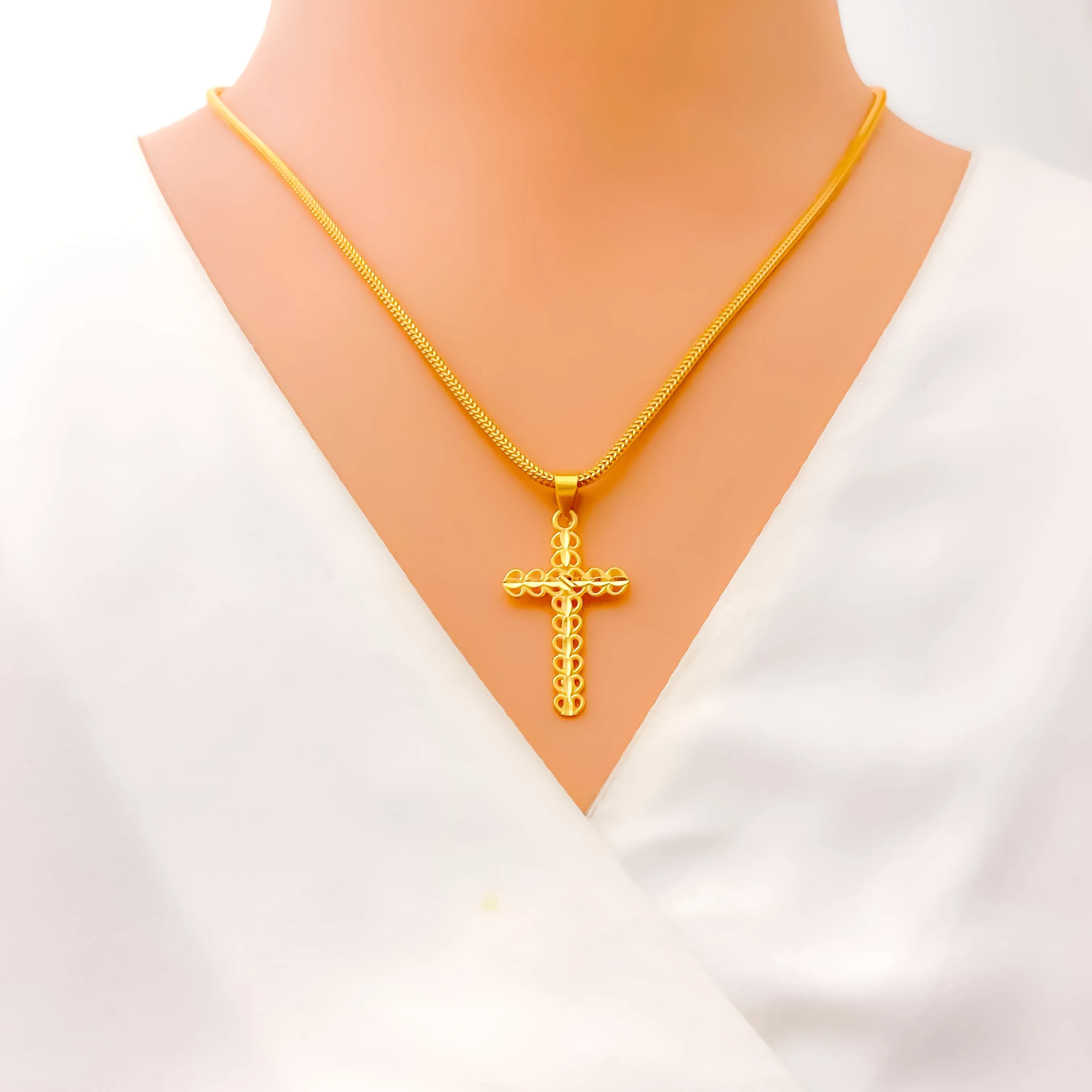 Beautiful Heart Adorned 22k Gold Cross Pendant