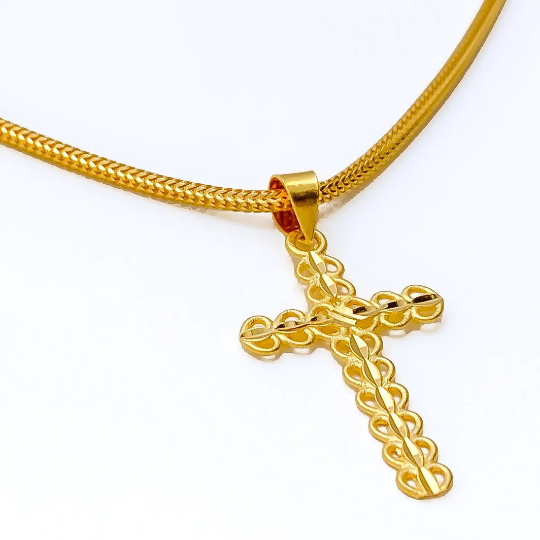 Beautiful Heart Adorned 22k Gold Cross Pendant