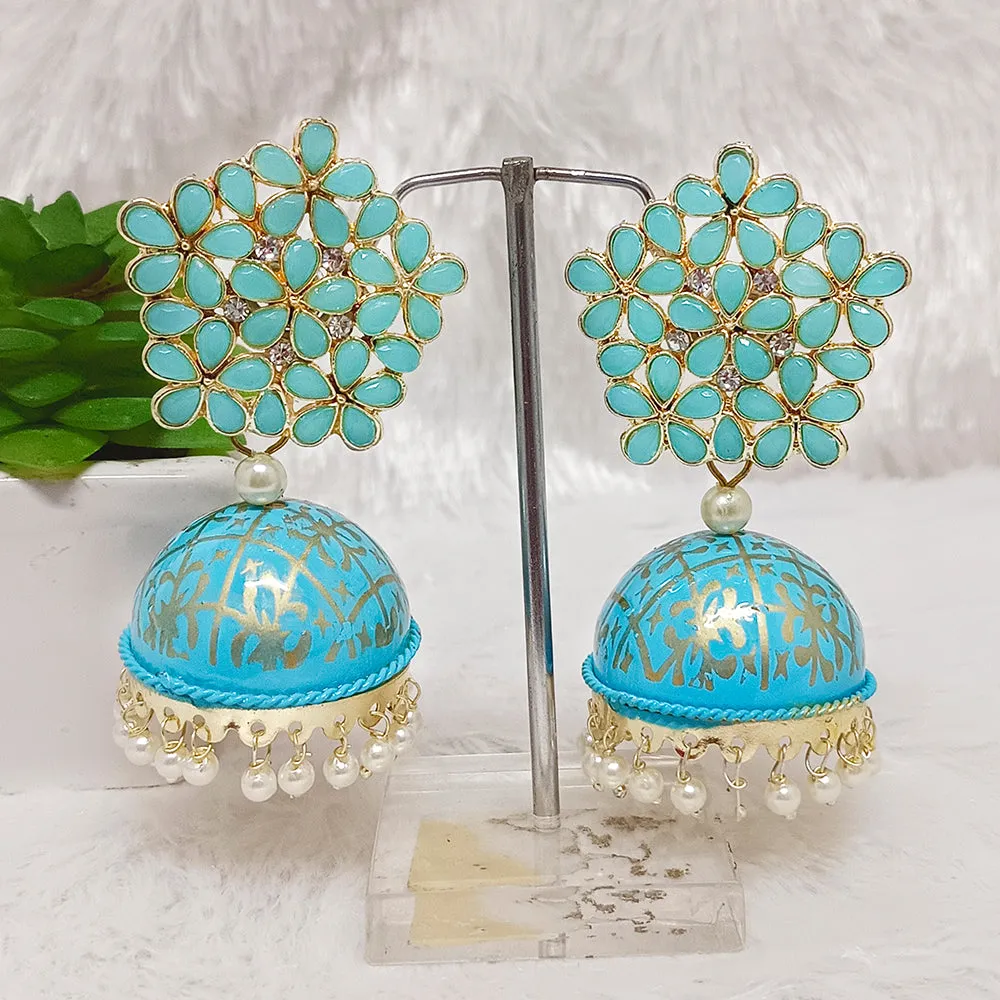 Bhavi Jewels Gold Plated Kundan Stone Jhumkis Earrings