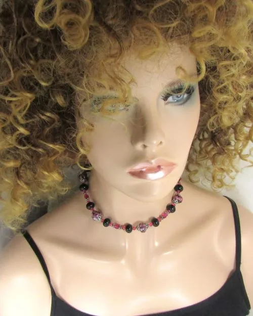 Black and Rose Handmade Artisan  Bead Necklace