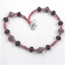 Black and Rose Handmade Artisan  Bead Necklace