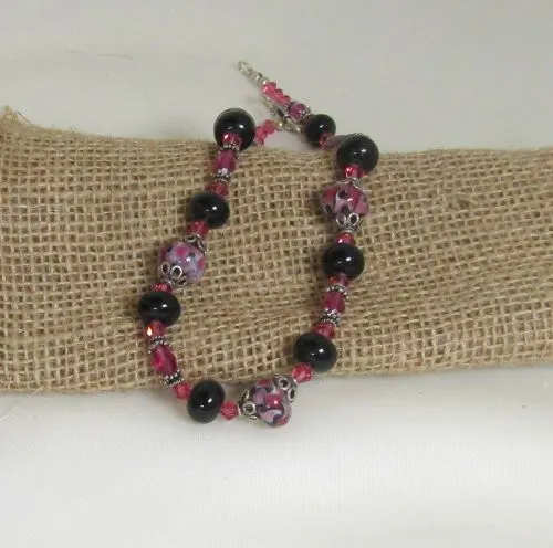 Black and Rose Handmade Artisan  Bead Necklace