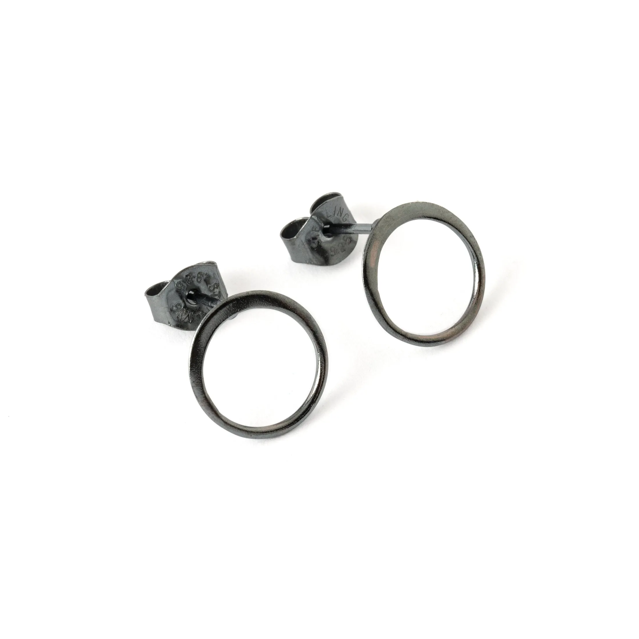 Black Silver Circle Ear Studs