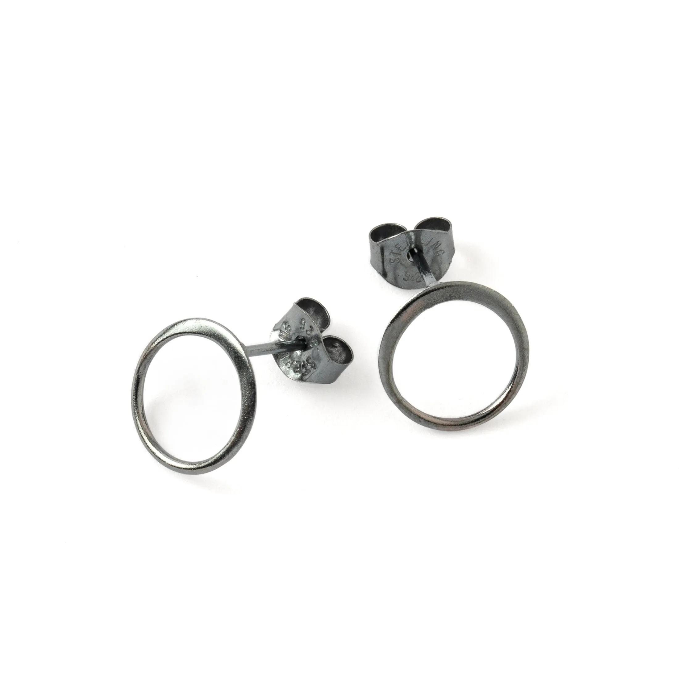 Black Silver Circle Ear Studs