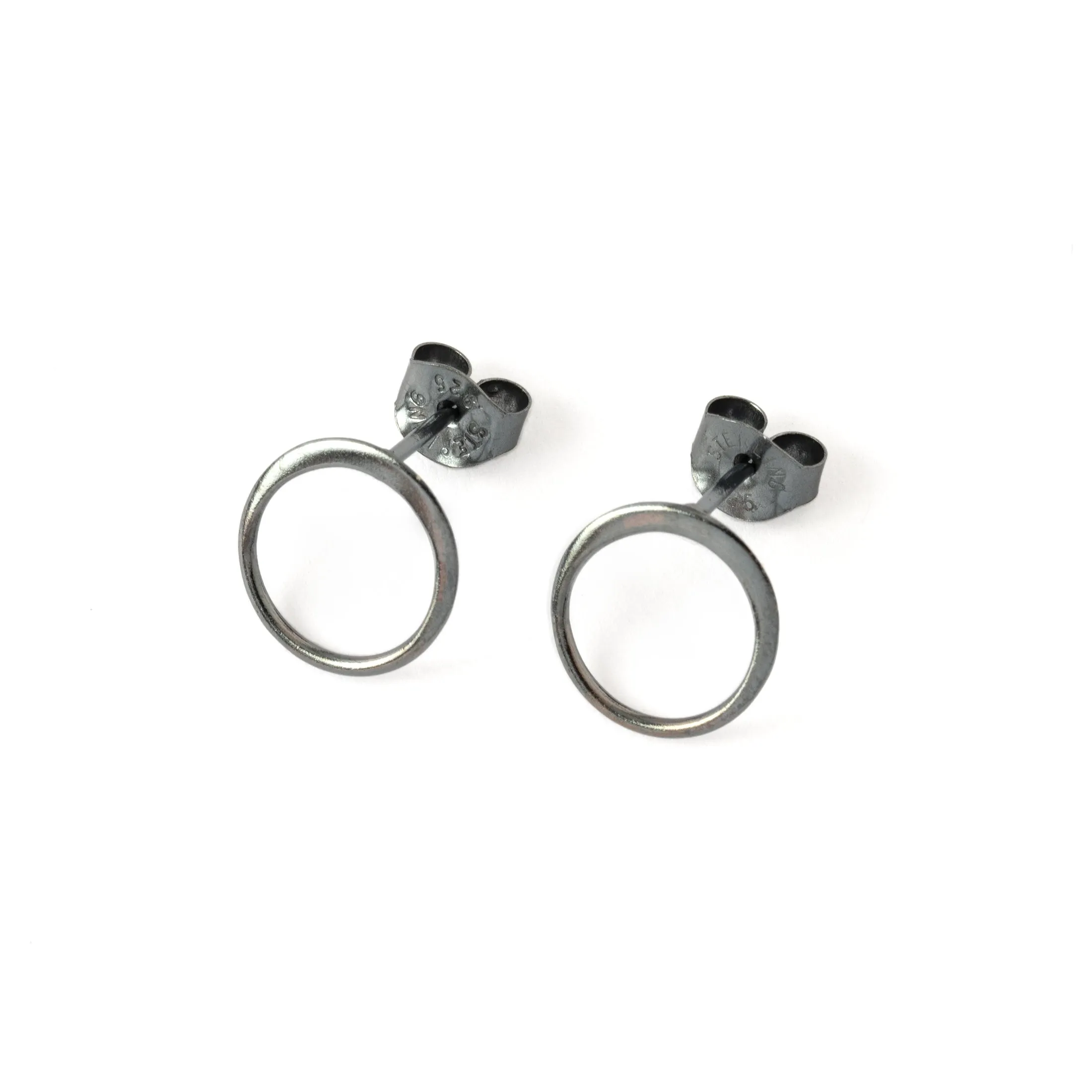 Black Silver Circle Ear Studs