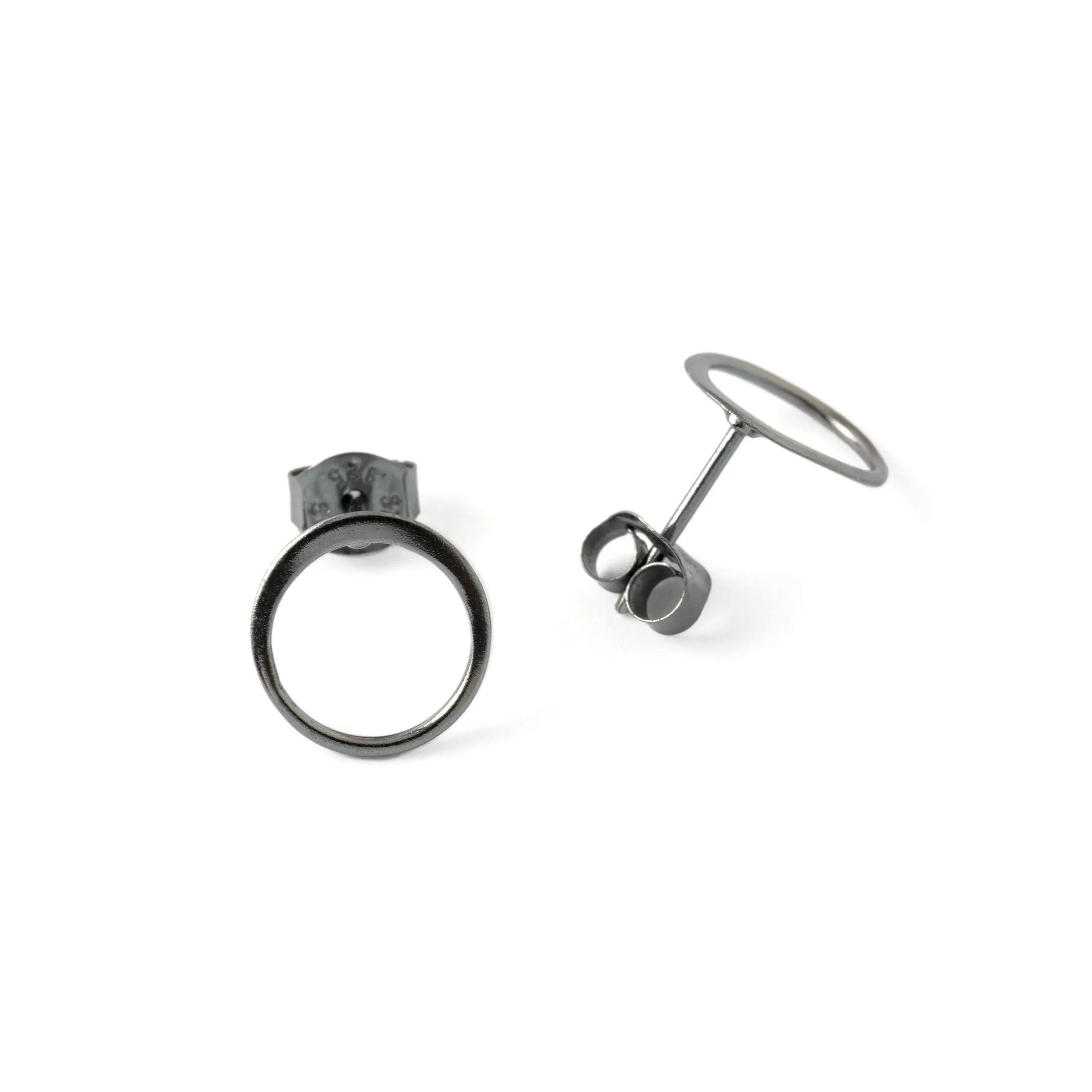 Black Silver Circle Ear Studs