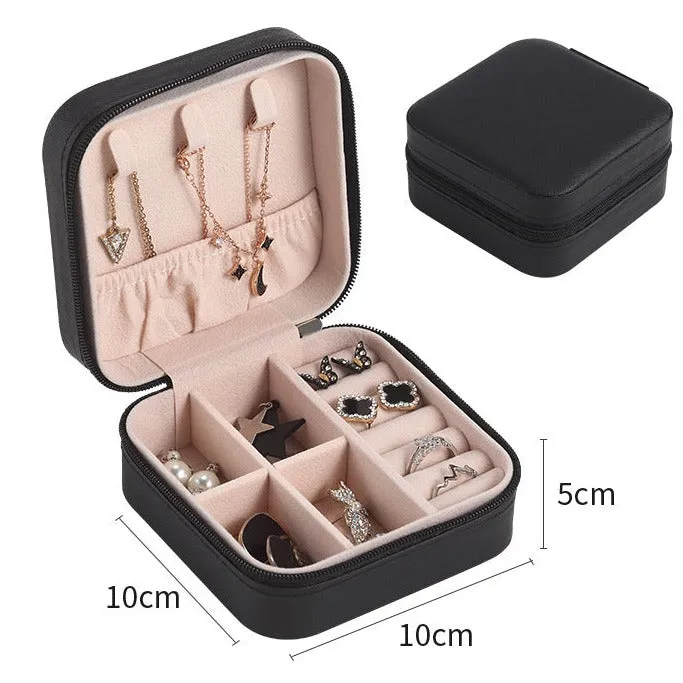 Black Travel Jewelry Organizer Case - Compact Storage Box for Rings, Earrings, and Necklaces