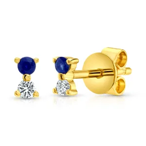 BLUE SAPPHIRE AND DIAMOND STUDS, 14kt GOLD