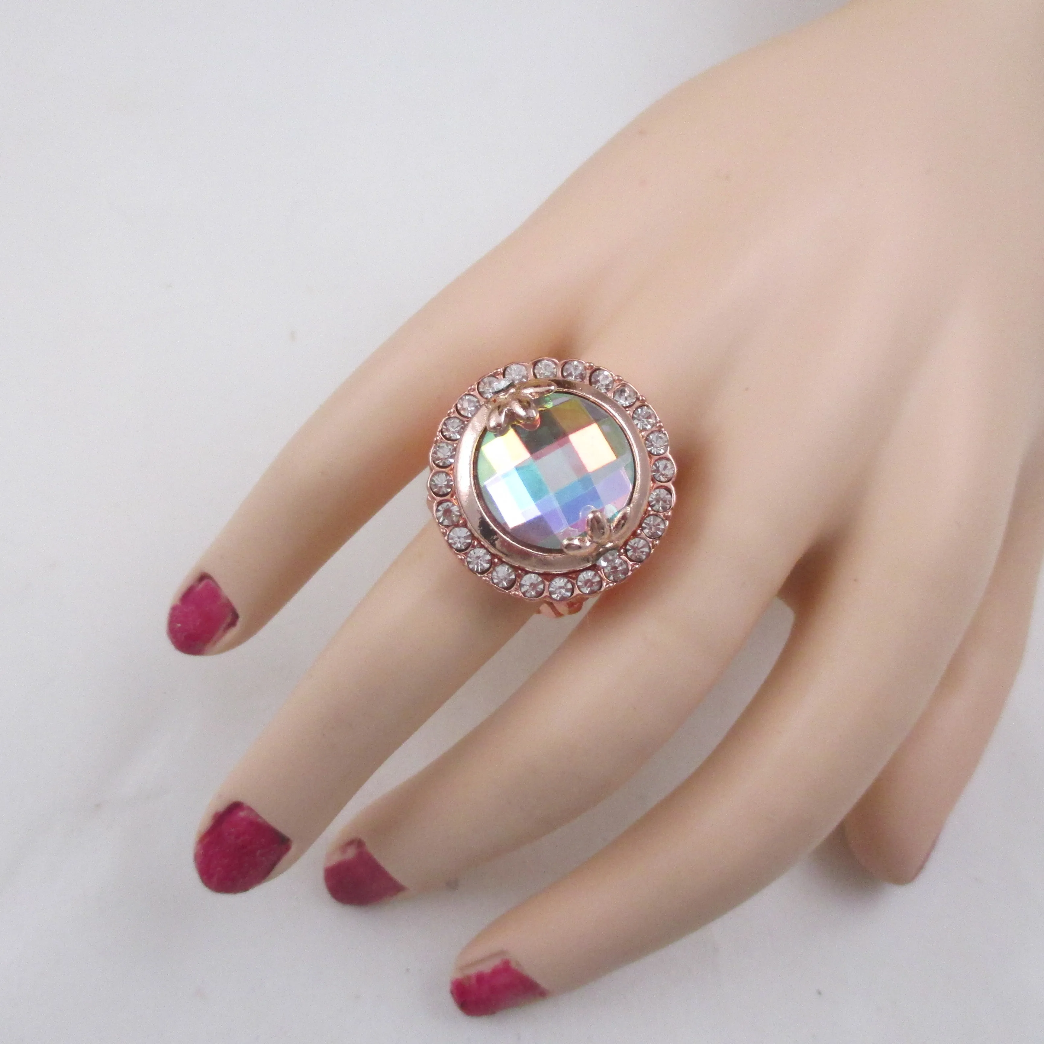 Bold Crystal Fashion Rose Gold Ring  Adjustable