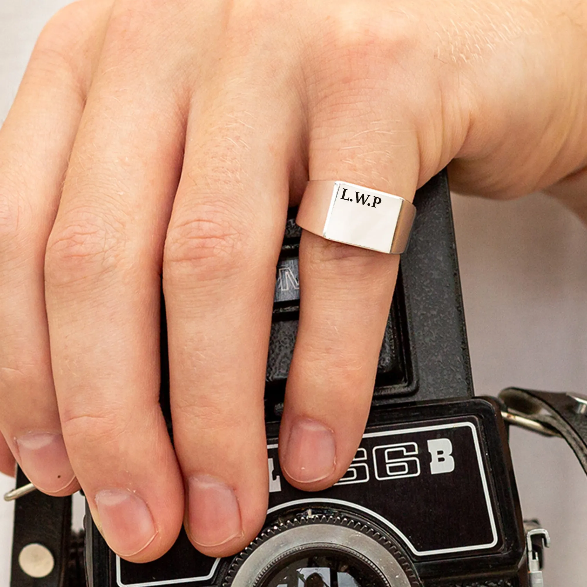 Bold Initials Personalised Square Silver Signet Ring