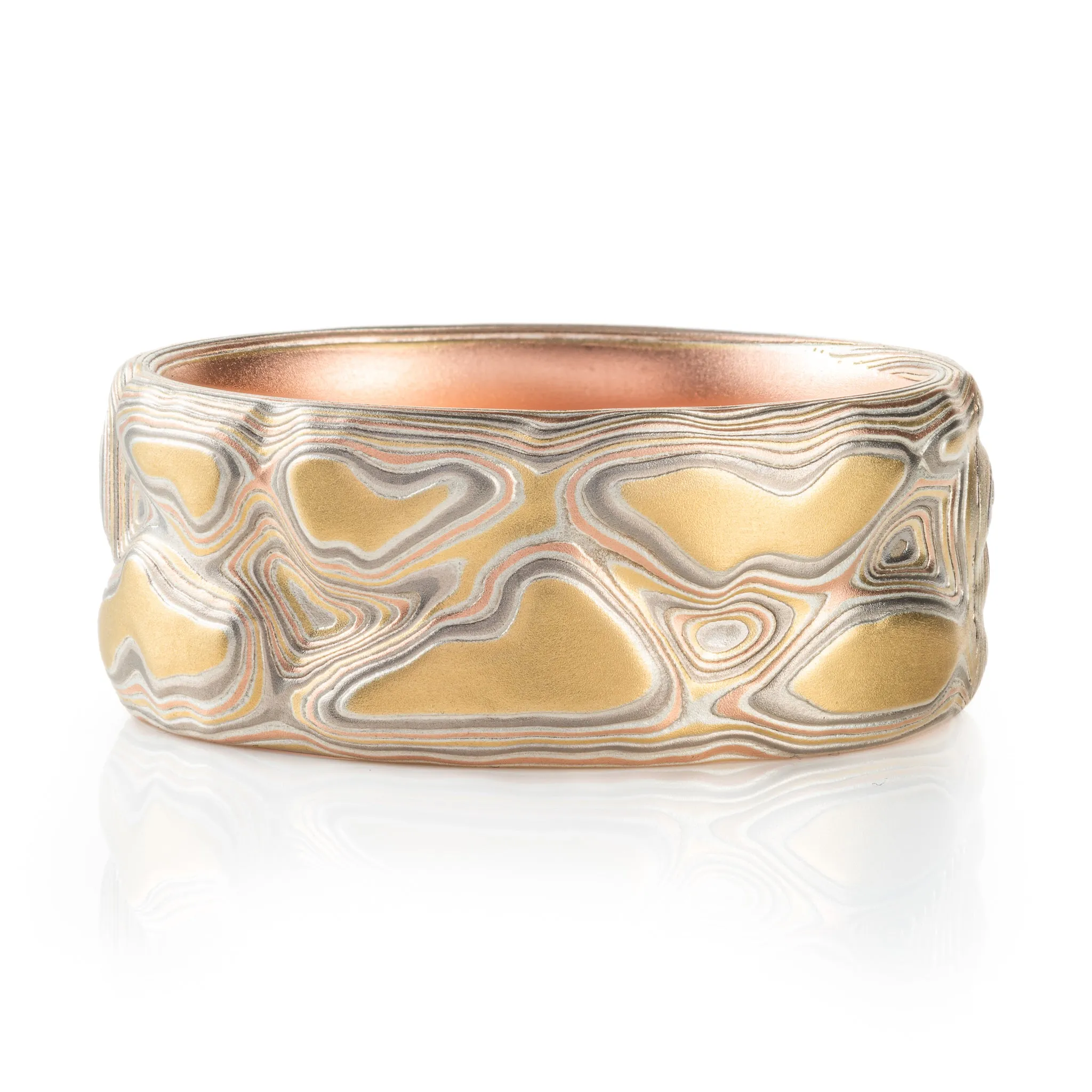 Bold Mokume Gane Band in Guri Bori Pattern and 18kt Firestorm Palette