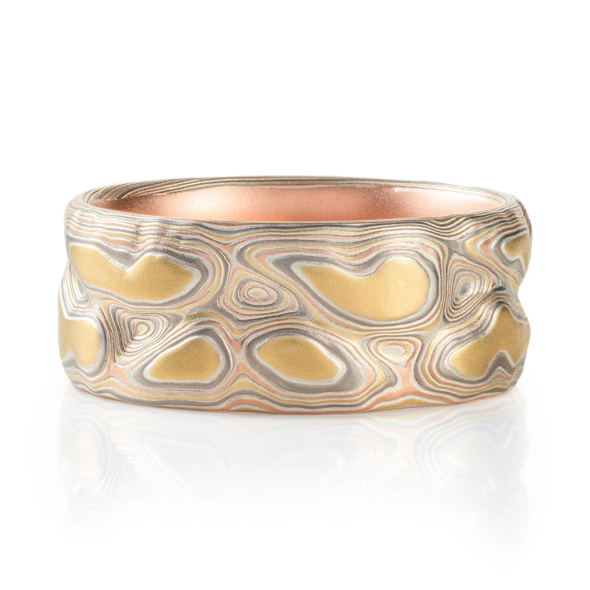 Bold Mokume Gane Band in Guri Bori Pattern and 18kt Firestorm Palette