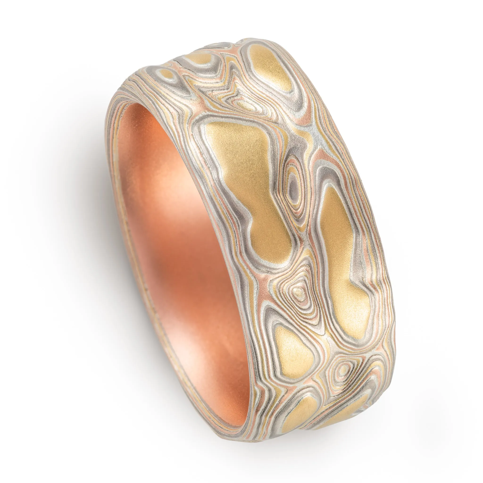 Bold Mokume Gane Band in Guri Bori Pattern and 18kt Firestorm Palette