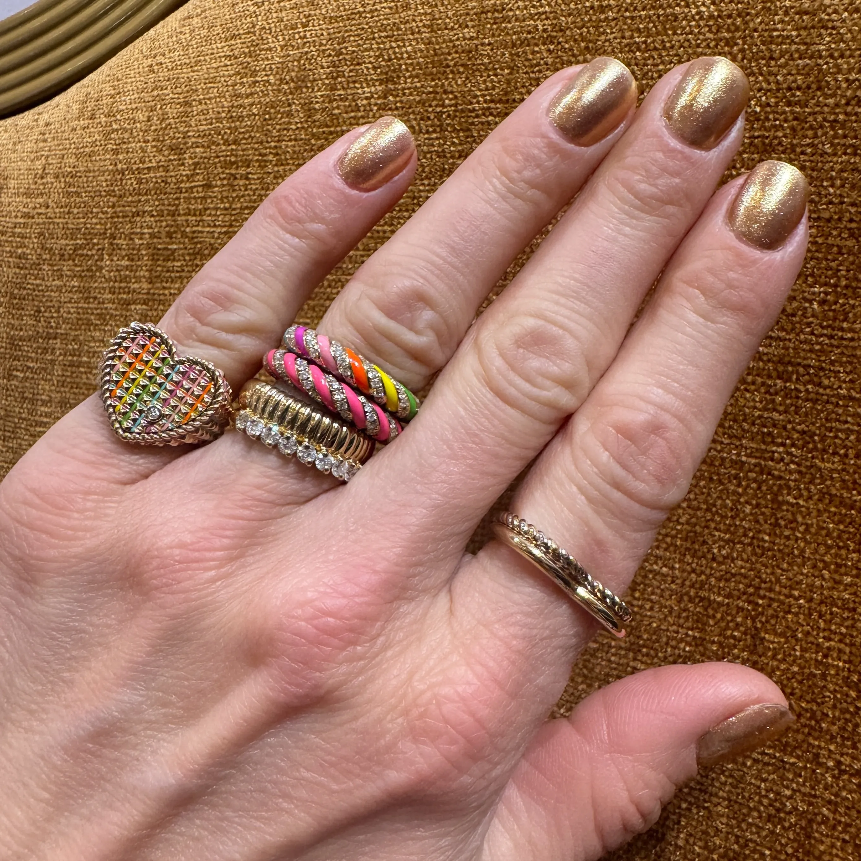 Bold Striped Enamel & Gold Strings of My Heart Ring