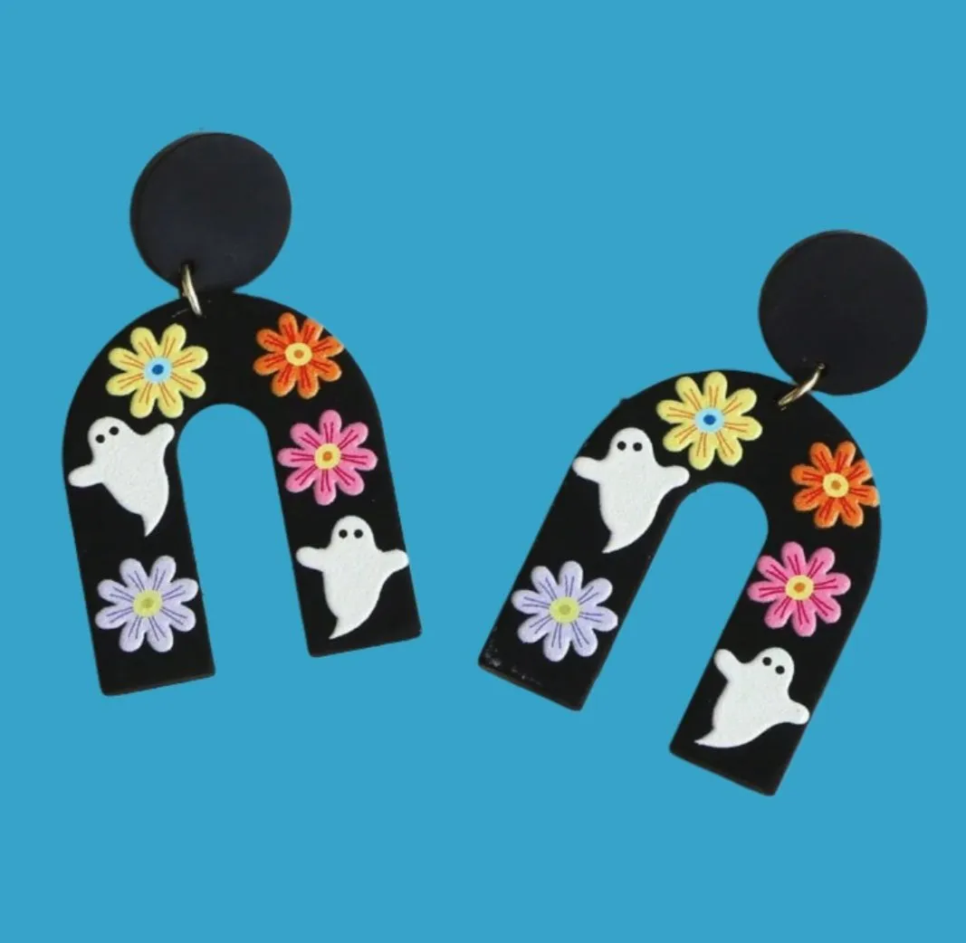 Boo Hoo Halloween Ghost Arched Earrings