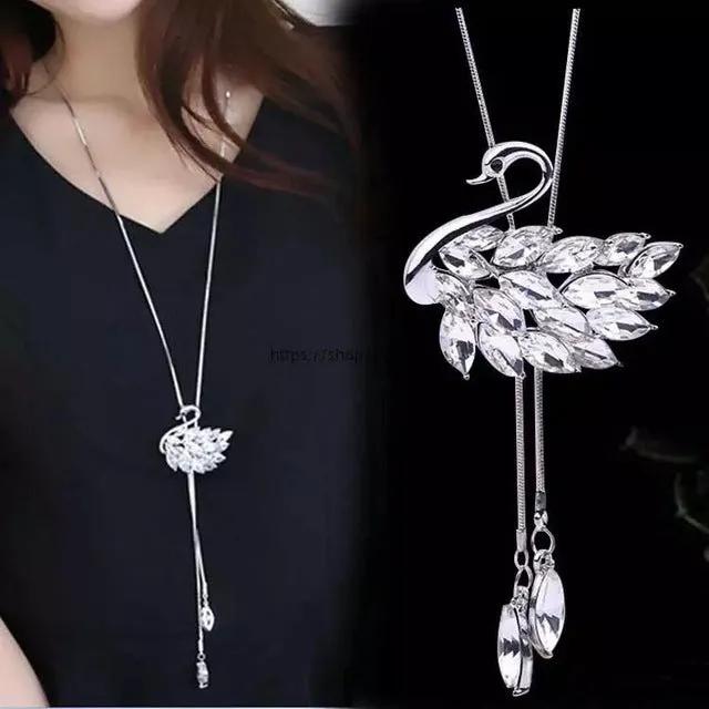 BYSPT Zircon Snowflake Long Necklace Sweater Chain Fashion Fine Metal Chain Crystal Rhinestone Flower Pendant Necklaces Adjusted