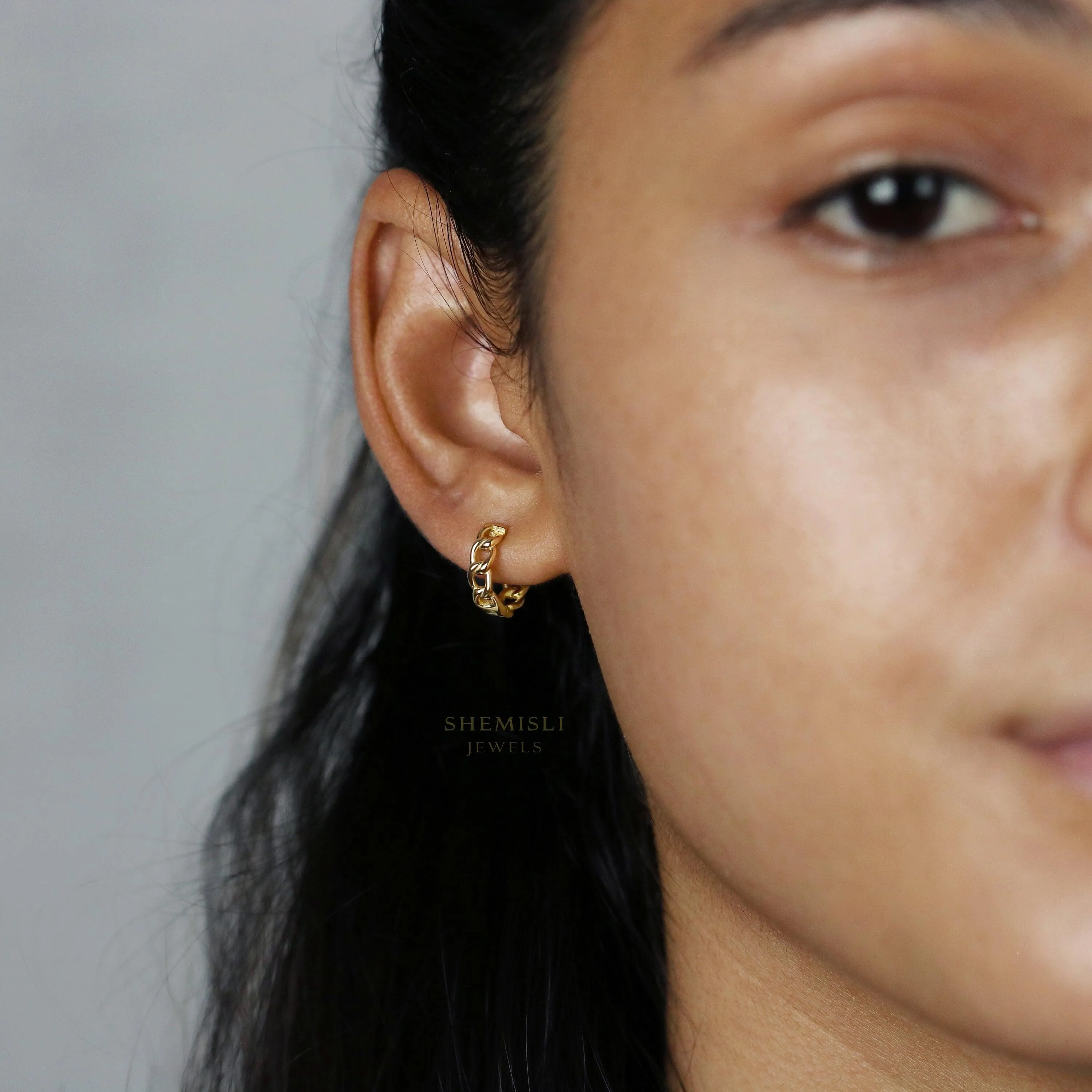 Chain Hoop Earrings, Huggies, Gold, Silver SHEMISLI SH079