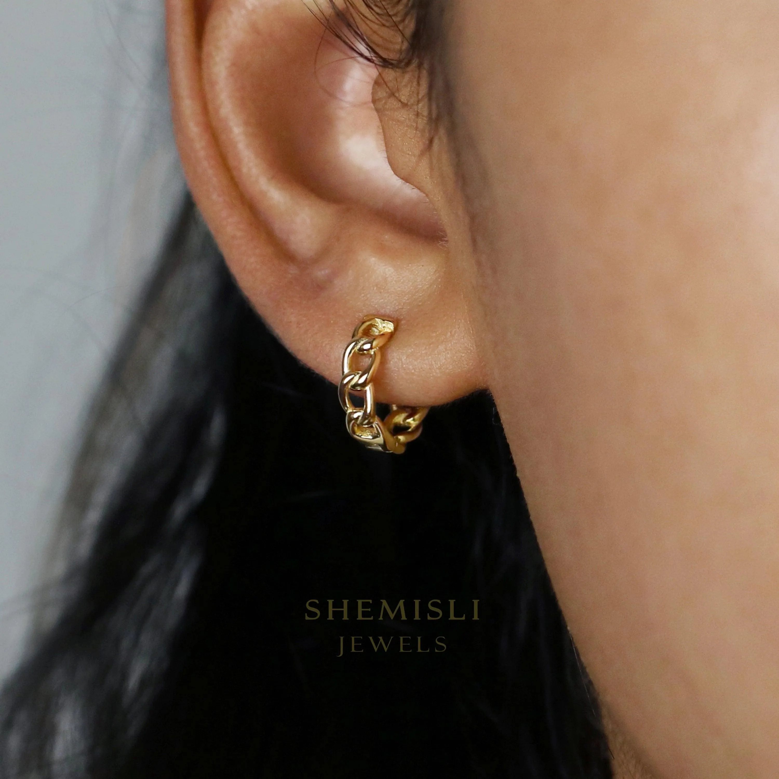 Chain Hoop Earrings, Huggies, Gold, Silver SHEMISLI SH079