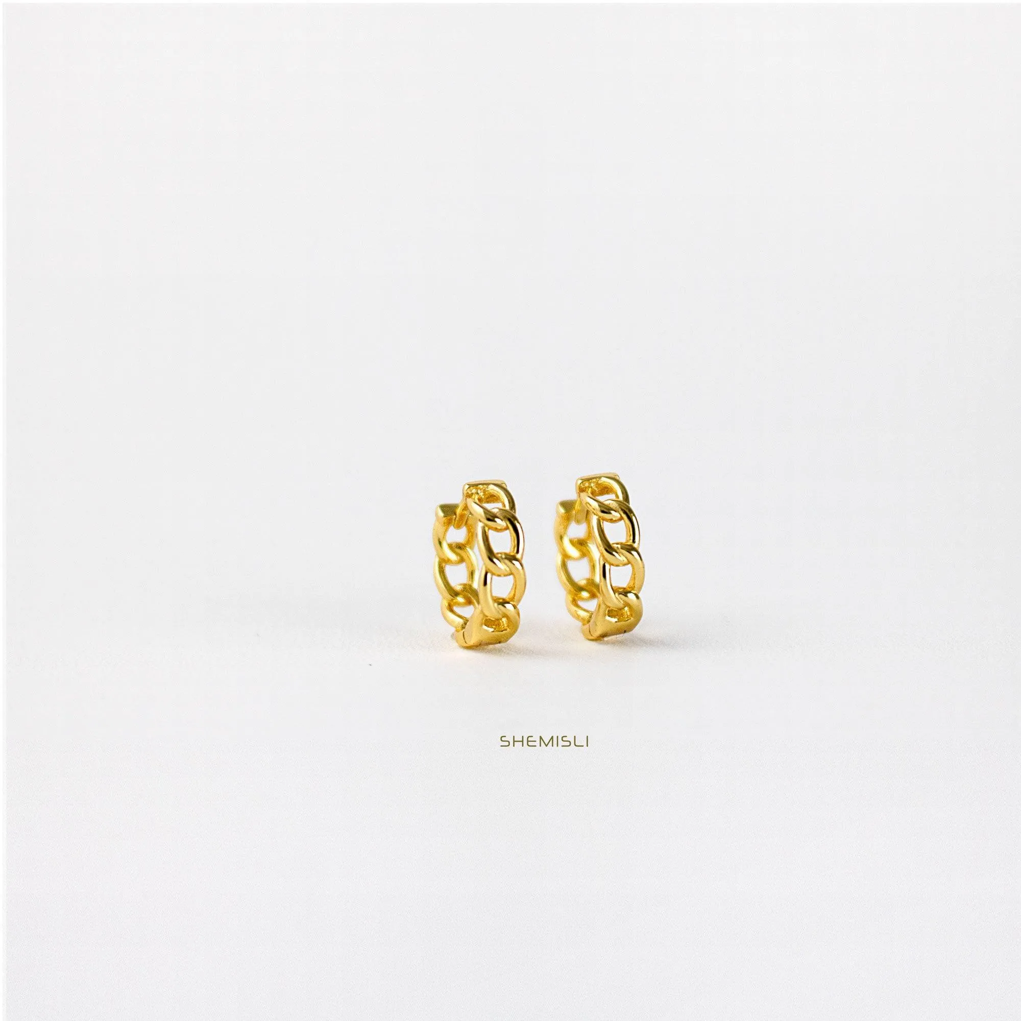 Chain Hoop Earrings, Huggies, Gold, Silver SHEMISLI SH079