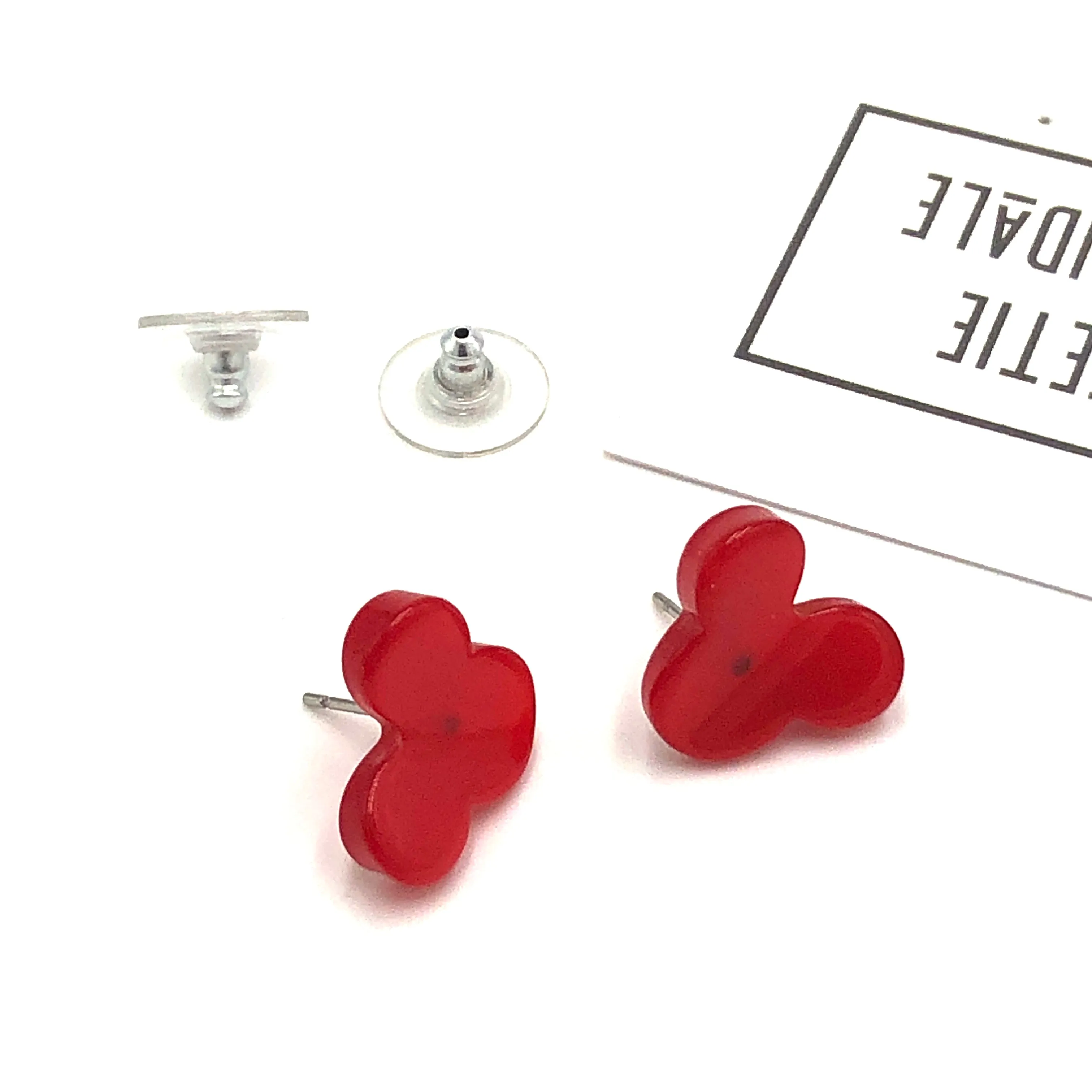 Cherry Red Moonglow Vintage Mouse Stud Earrings