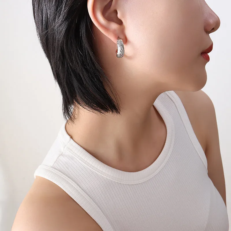 Chic Zircon Detail C-Shaped Earrings - Elegant Titanium Ear Accessories