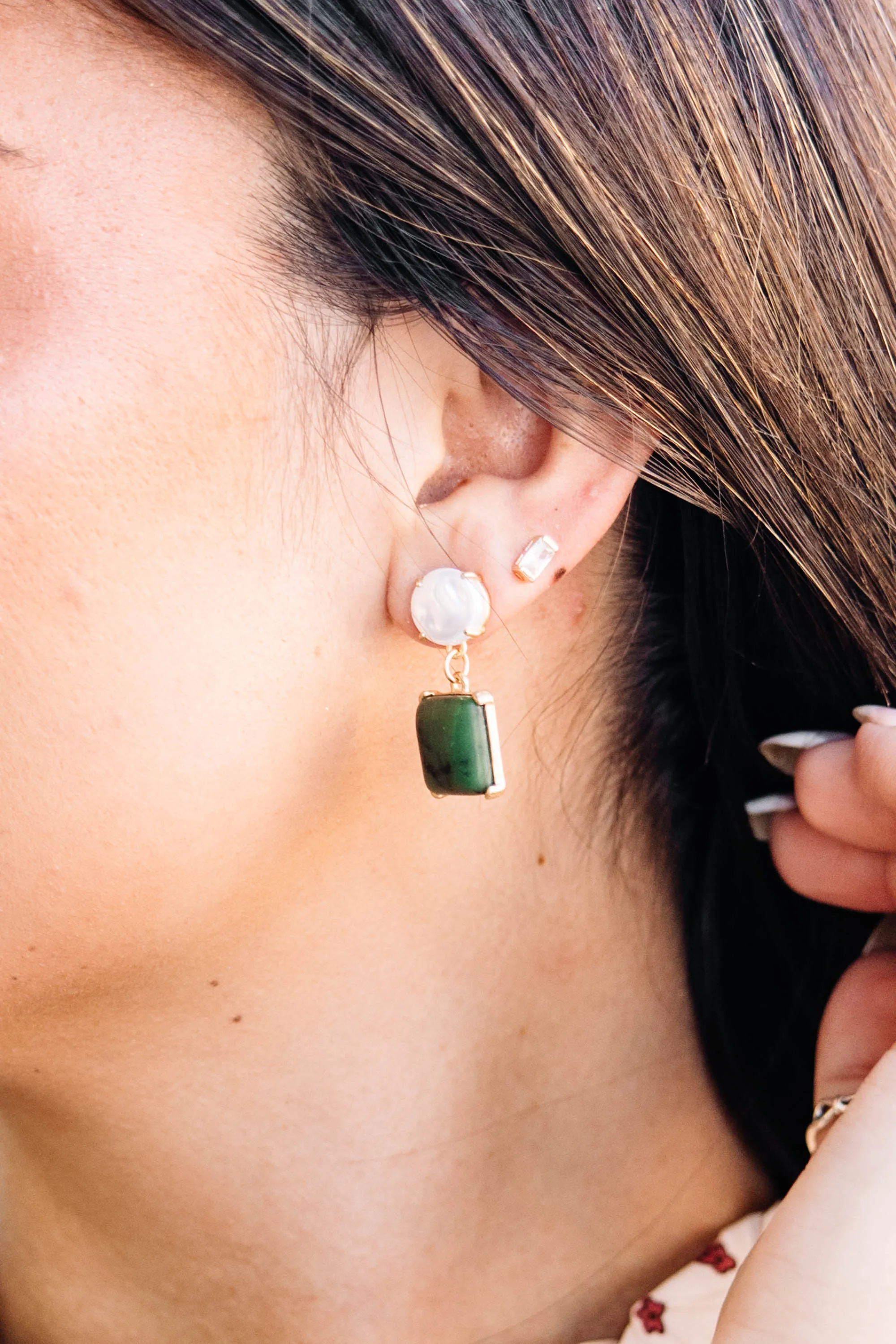 Class Is In Session Green Stone Earrings