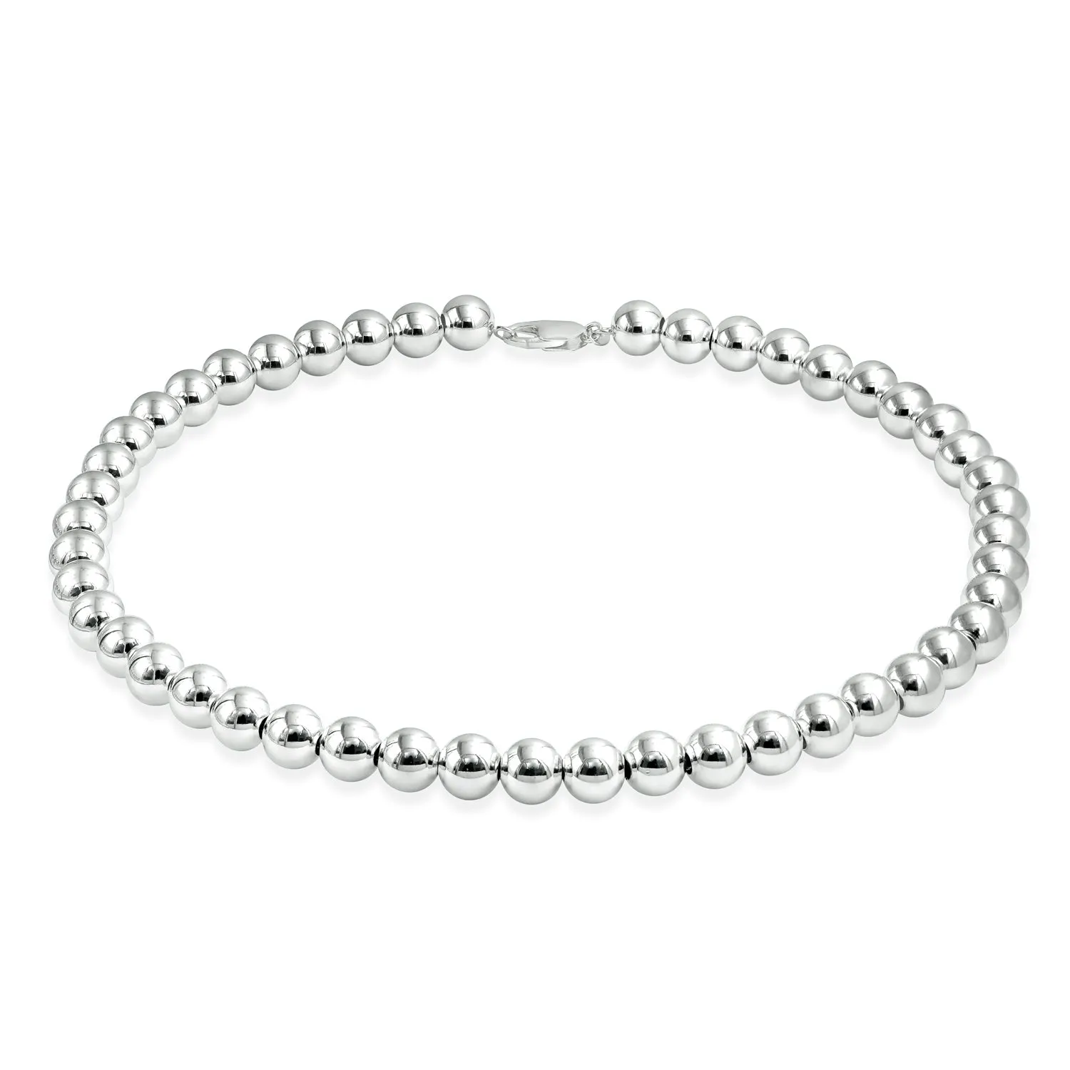 Classic 10MM Sterling Silver Ball Bead Strand Necklace 18 Inch Polished Shine