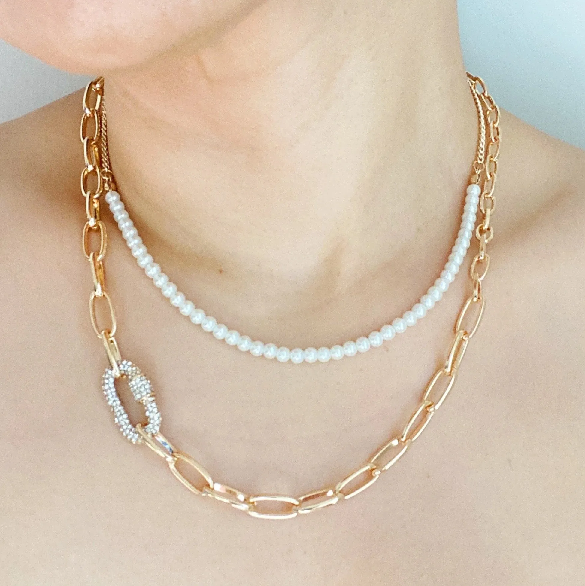 Classic Duo Layered Pearl Necklace Set