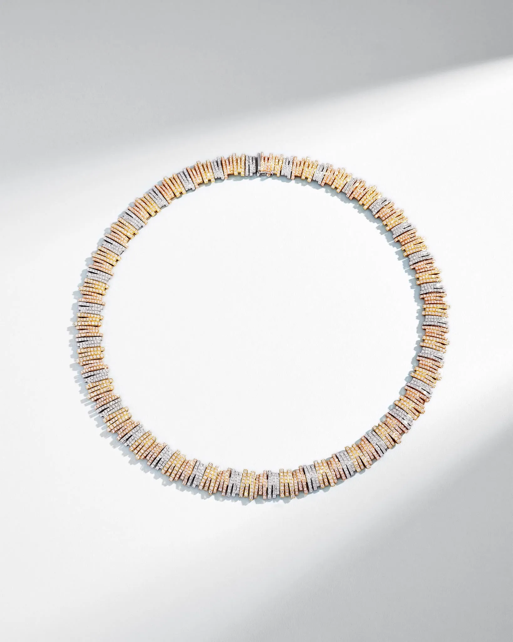 Classic Gold Three-Tone Full Pave Tennis Necklace