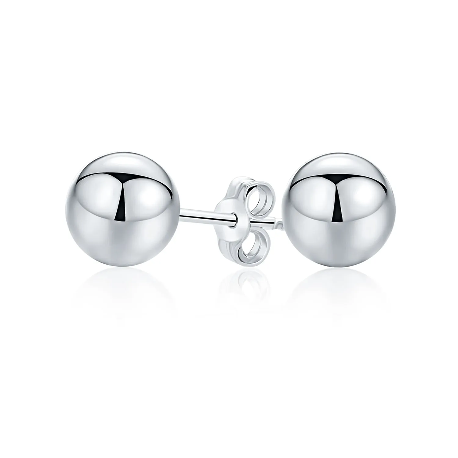 Classic Sterling Silver Ball Bead Strand Necklace with Stud Earrings Set