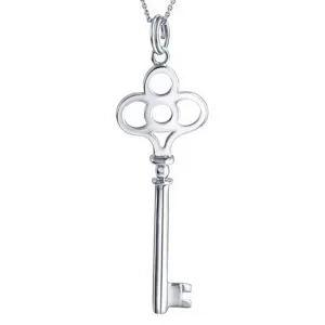 Crown Key Shape Pendant Necklace in Polished Sterling Silver