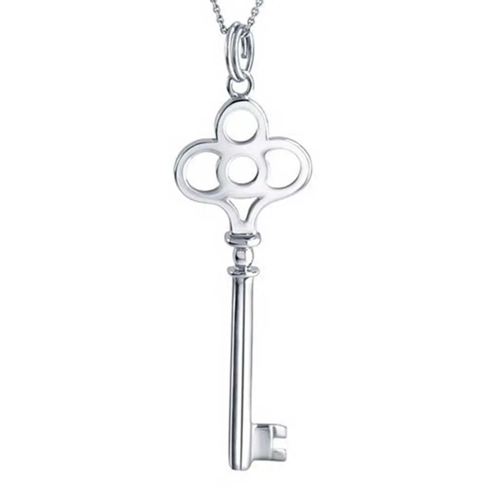 Crown Key Shape Pendant Necklace in Polished Sterling Silver